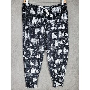 Cuddle Duds Jogger Pajama Lounge Pants Womens Sz PXL Black White‎ Velour Bears